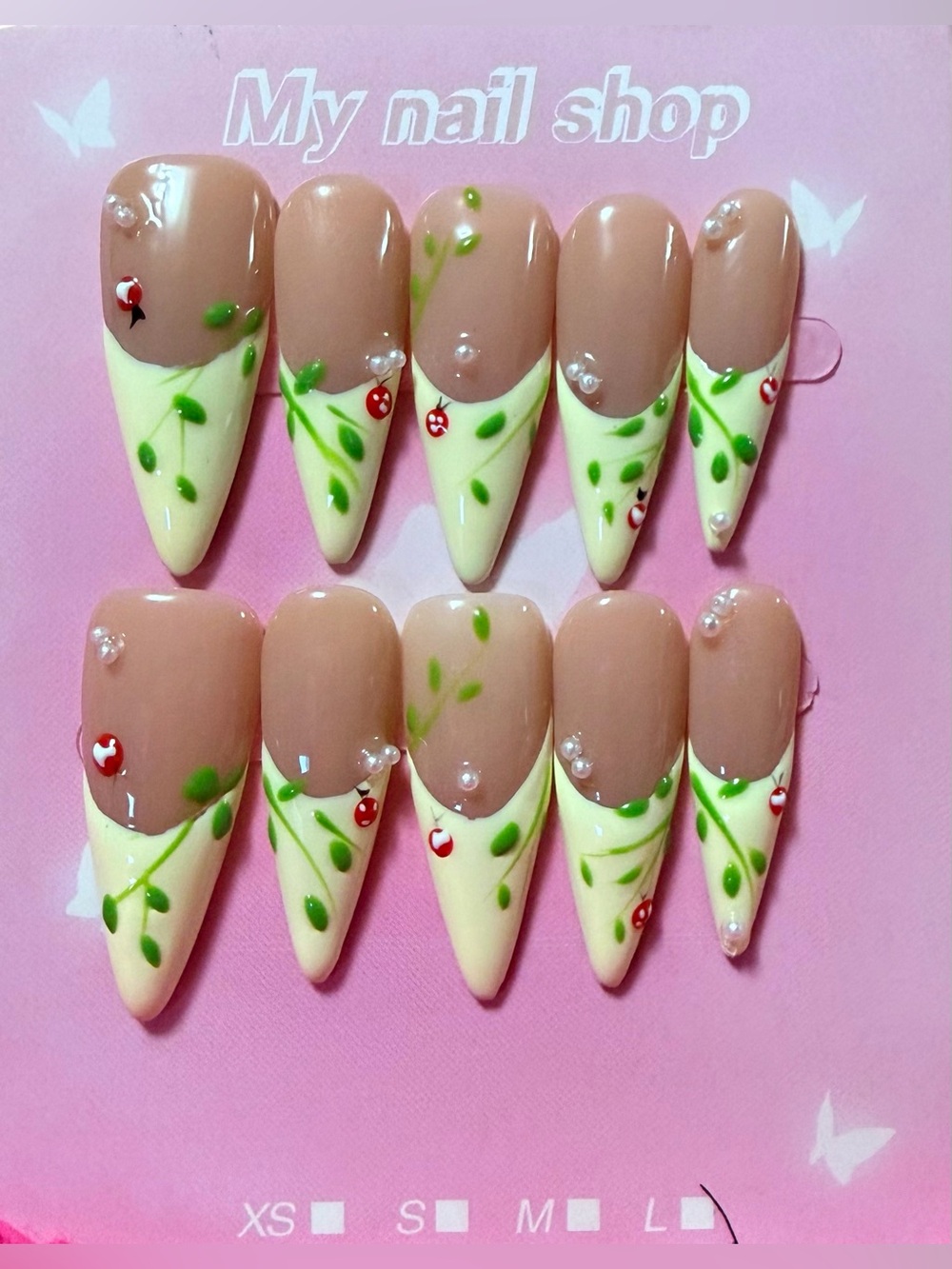 Nude & Cream Floral Stiletto Press-On Nails by